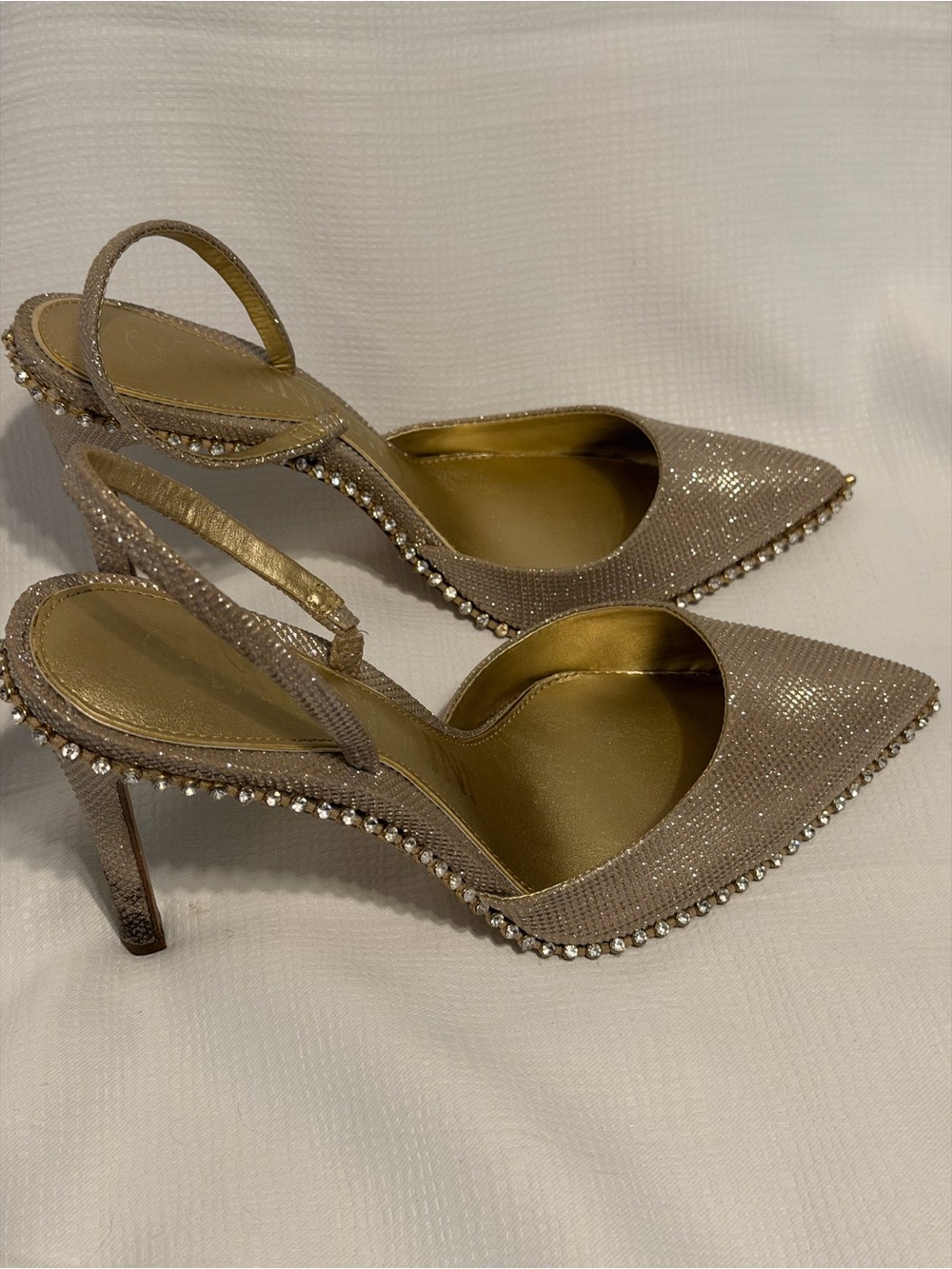 Gianni Bini Champagne Glitter Pointed-Toe Slingback Heels